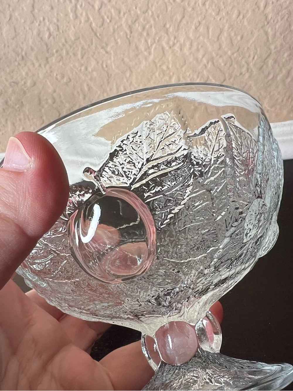 Vintage 1990s Crate & Barrel Fruit Glass Dessert Coupes Pair